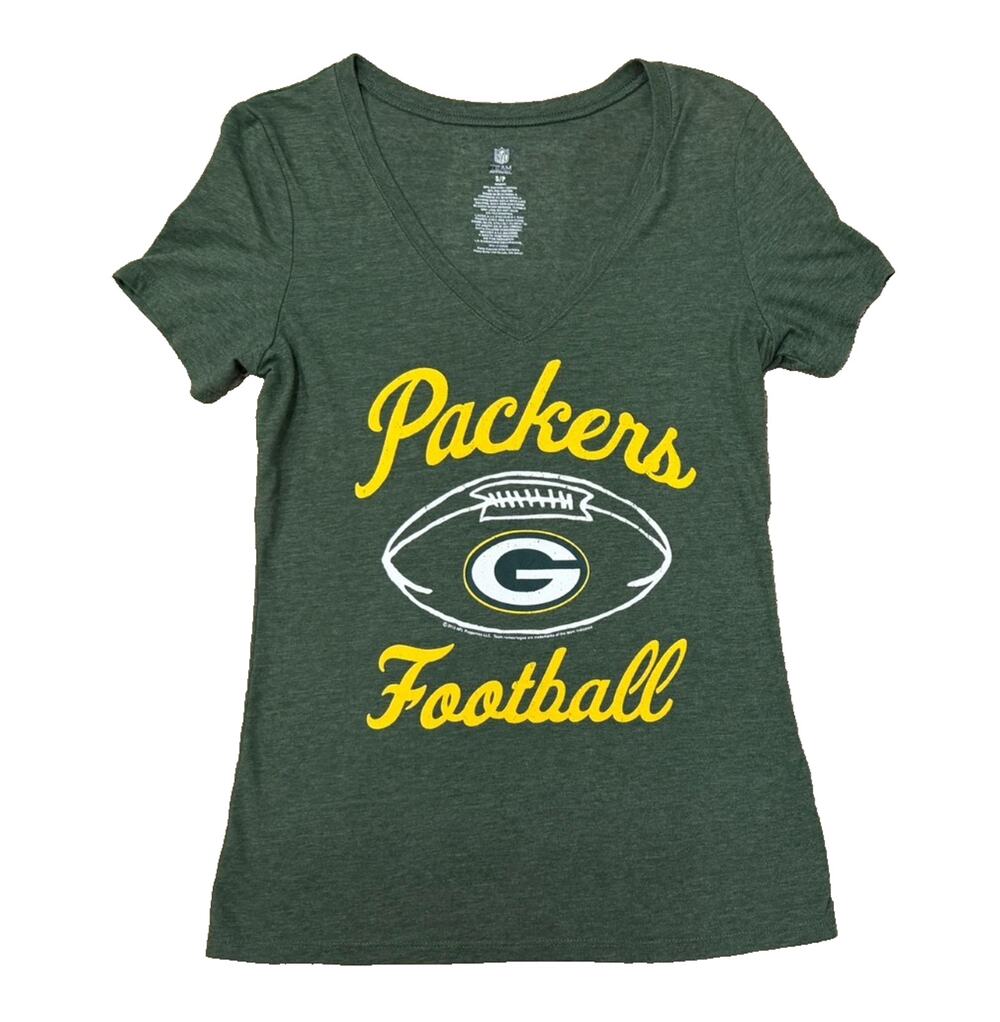 Green Bay Packers Shirt Women's Size S Short Sleeve Vneck Tee NFL Football Retro
